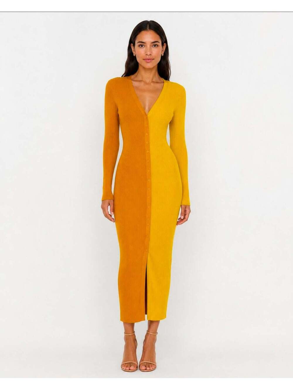 MSRP $290 STAUD Shoko Yellow Ribbed Knit Midi Dress Size M